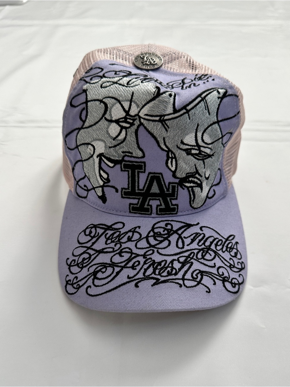 LAFBYBOOG LA Trucker Hat Lavender Pink Embroidered Snapback Cap